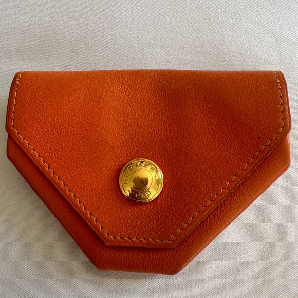 Authentic HERMES Luvan Cattle Veau Barenia Leather Wallet Coin Purse Orange 👛 - Picture 3 of 12